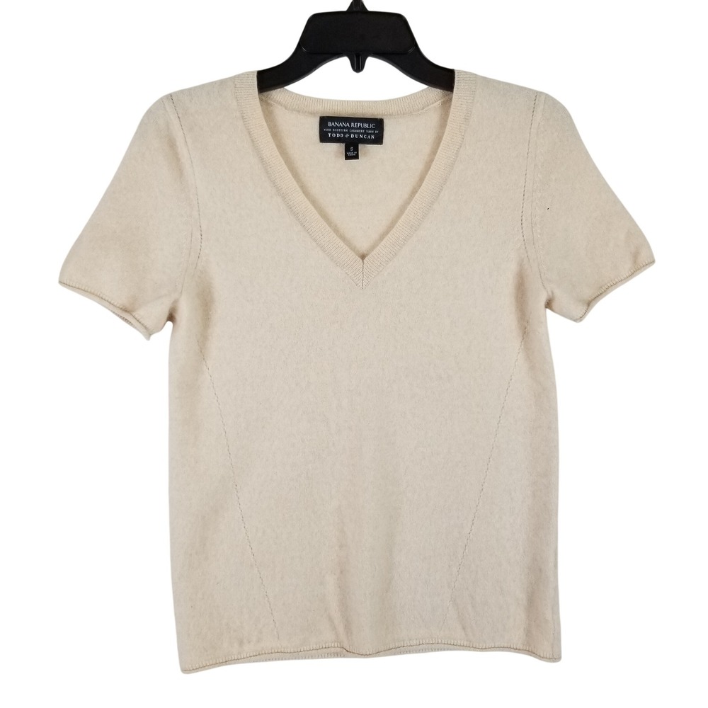 Banana Republic Sweater Women S Cream 100% Cashmere Todd & Duncan Short Sleeve
